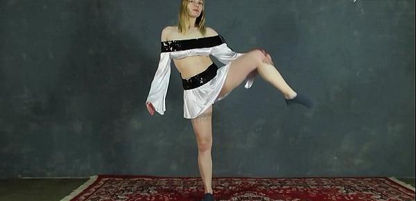 Hot gymnast Sofya Belaya spreading her long legs